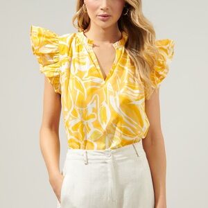 NWT Sugarlips Dayglow Tropics Risette Ruffle Cap Sleeve Split Neck Top